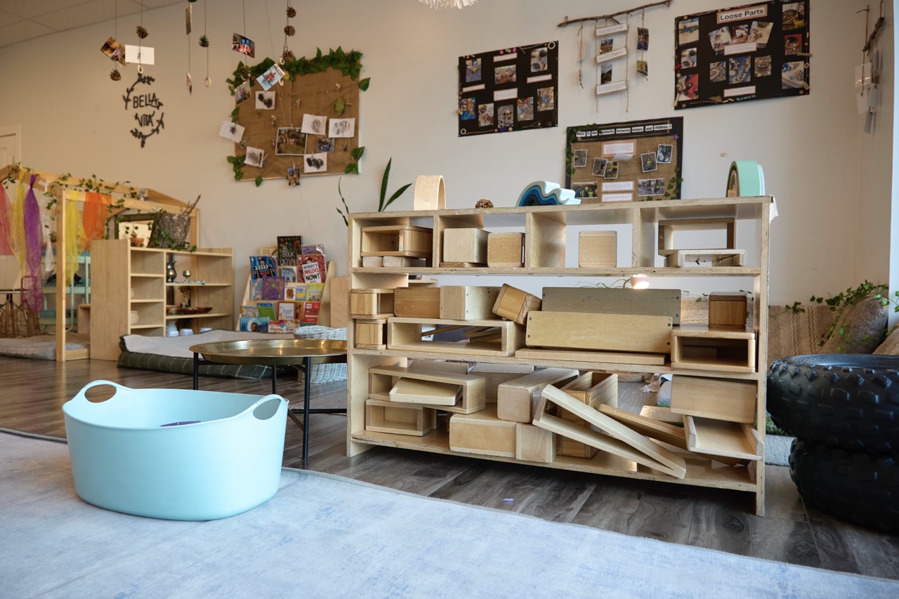 Open-ended block area inviting children to build, explore, and collaborate